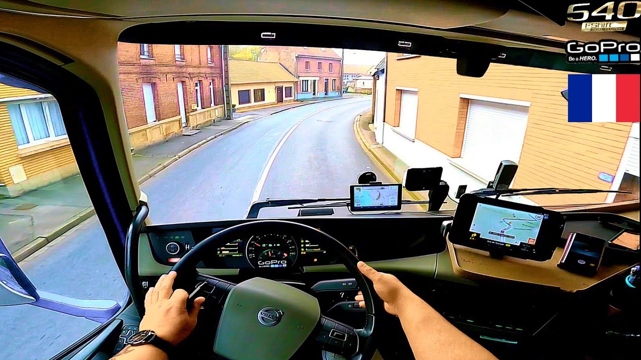 Truck driving POV - Fog, coffee and side roads in France