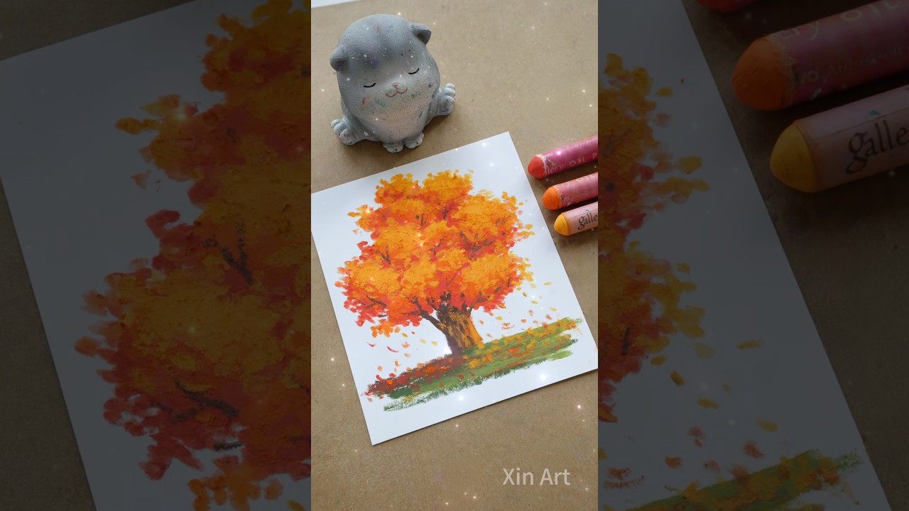 Как легко нарисовать реалистичное осеннее дерево #маслянаяпастель #легкийрисунок #живопись #искус...