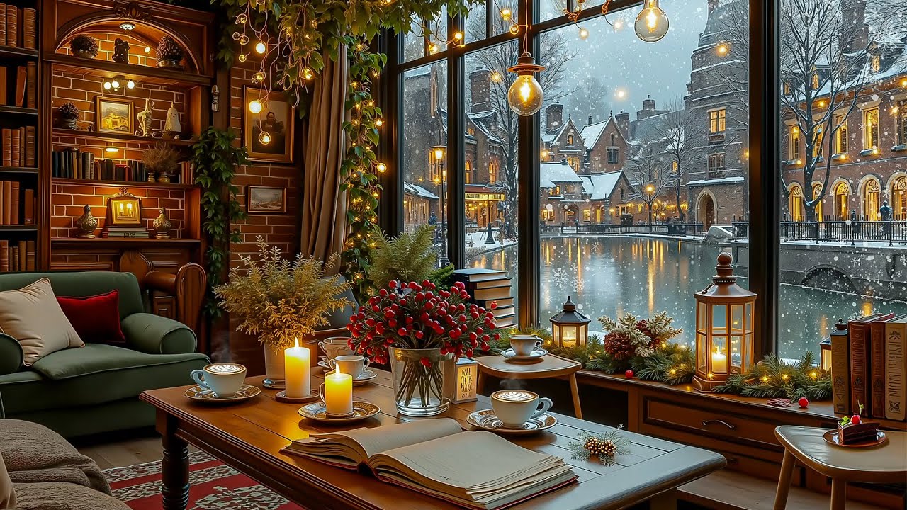 Cozy Snowy Coffee Shop ❄️☕ Soft Jazz Music & Winter Ambience for Peaceful Relaxation