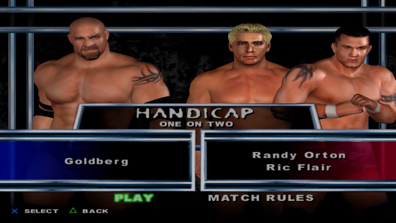 WWE SmackDown! Here Comes the Pain - Goldberg VS RandyOrton,RicFlair (HANDICAP) 01
