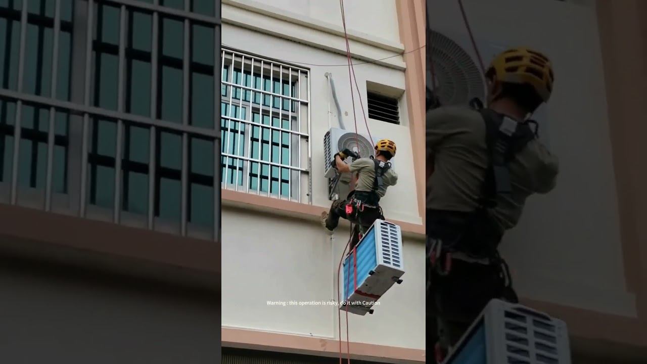 High-Rise Apartment Air Conditioner Installing Process- Wisdom Tips Tools Machine Easyway Easywork !