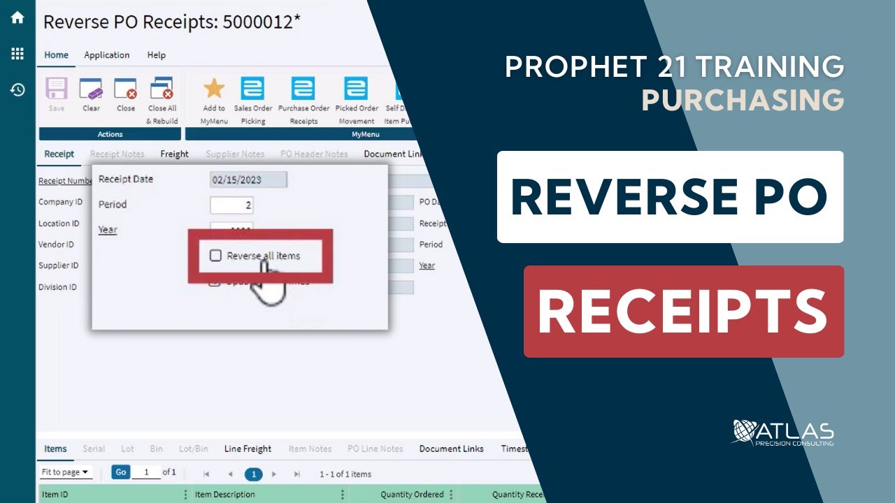 Prophet 21 Training and How To - Purchasing: Reverse PO Receipts