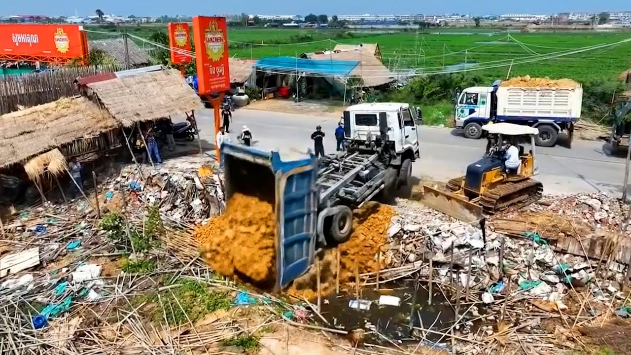New Video!!!! Want To Show About Starting A New Project Filling Land Delete Pond Dozer KOMAT&rsquo;SU D20P