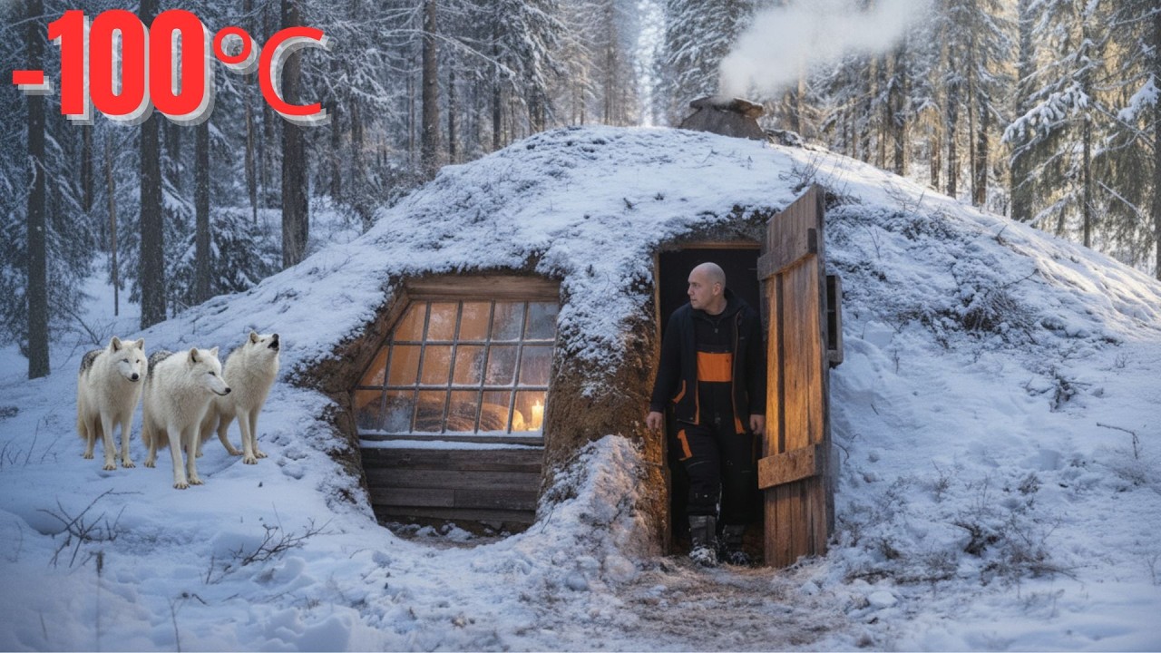 Building a Cozy Shelter in the Snow-Covered Forest, John Transforms a Hillside into a Secret Home.