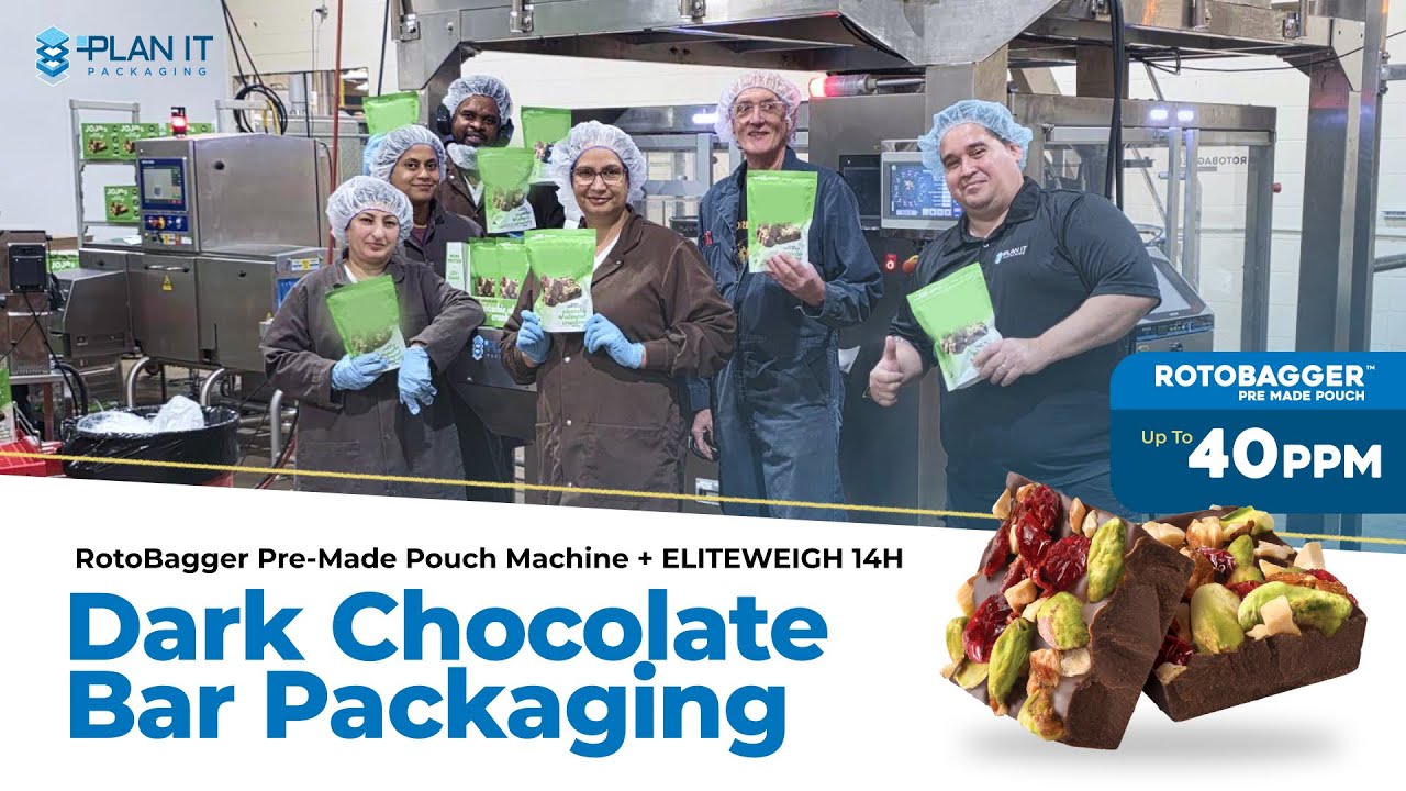 RotoBagger Pre‑Made Pouch Machine + ELITEWEIGH 14H Dark Chocolate Bar Packaging at 40 PPM | PLAN IT