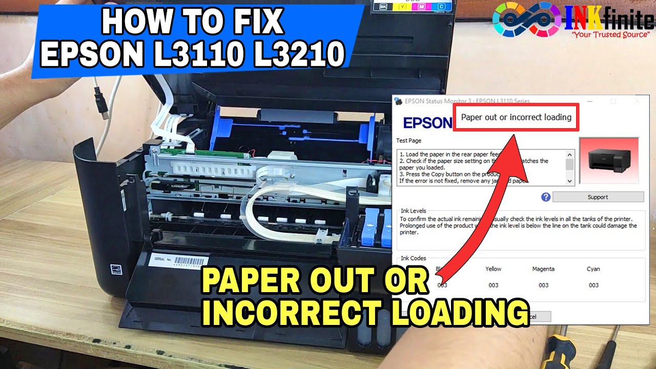 EPSON L3110 L3210 L3150 L3250 L3256 Paper Out or Incorrect Loading Error Solution | INKfinite