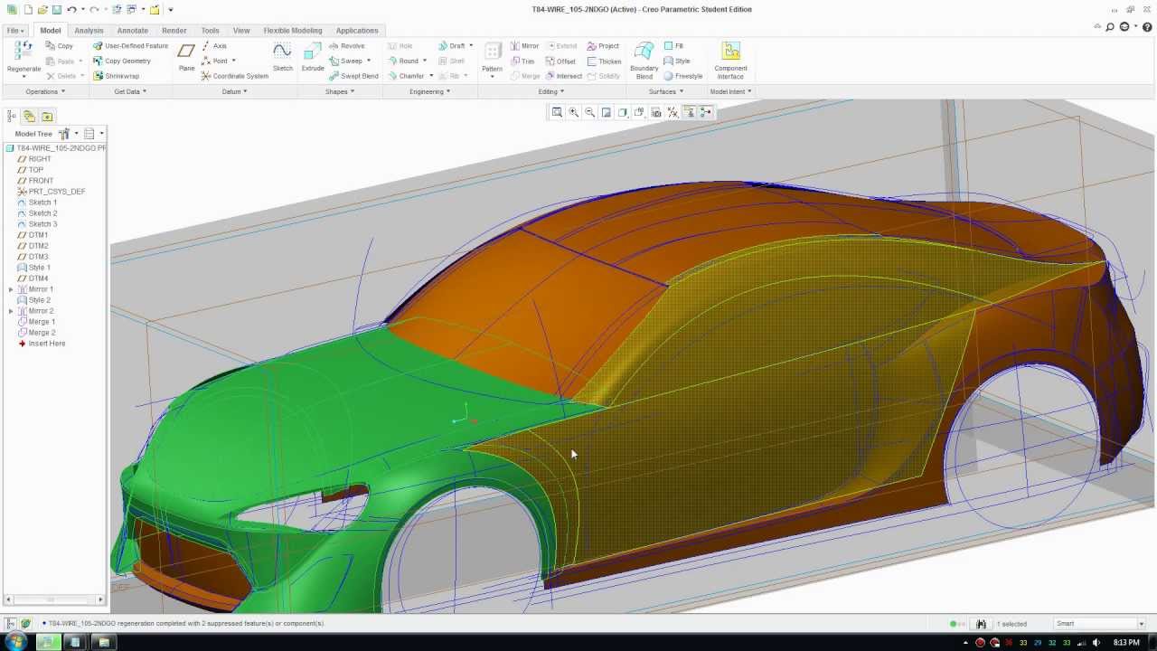 Creo Car Tutorial Toyota 86 - Part 16 Merge and Solidify to Make a Solid Model