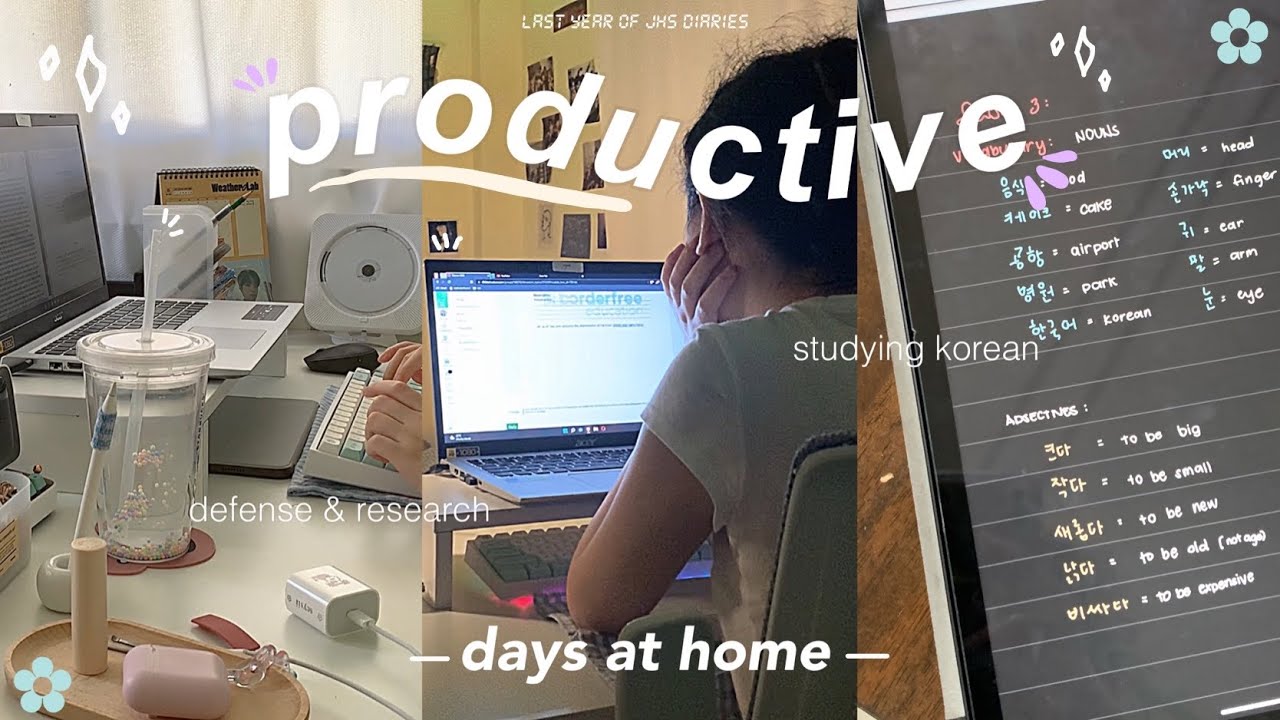 ☺︎ productive days at home ⋆｡🏠 defense day, research & essays 🌙