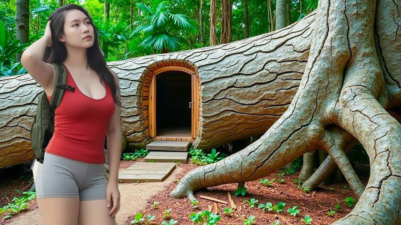 Building a Secret Dugout Inside a Hollow Tree. Bushcraft, Surrvival