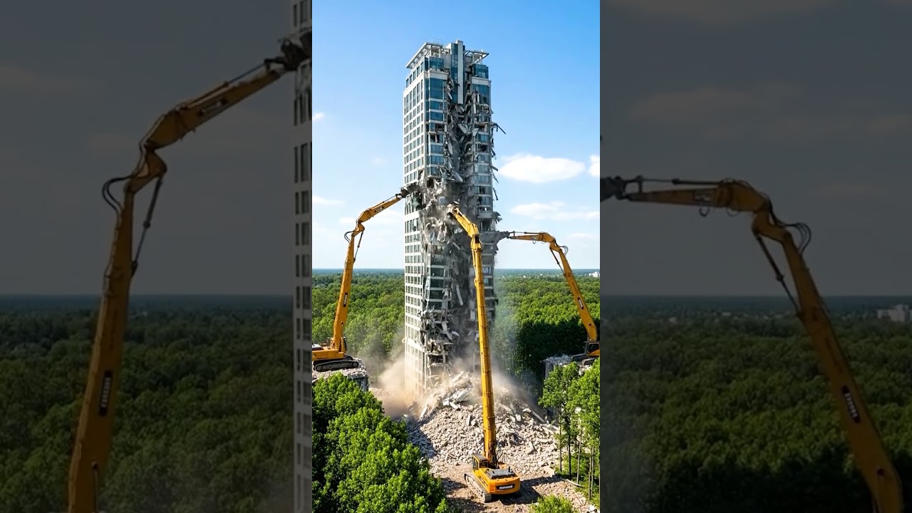 3 Mega Machines vs  One Giant Tower! The Most Satisfying Demolition You&rsquo;ll Ever See #Shorts