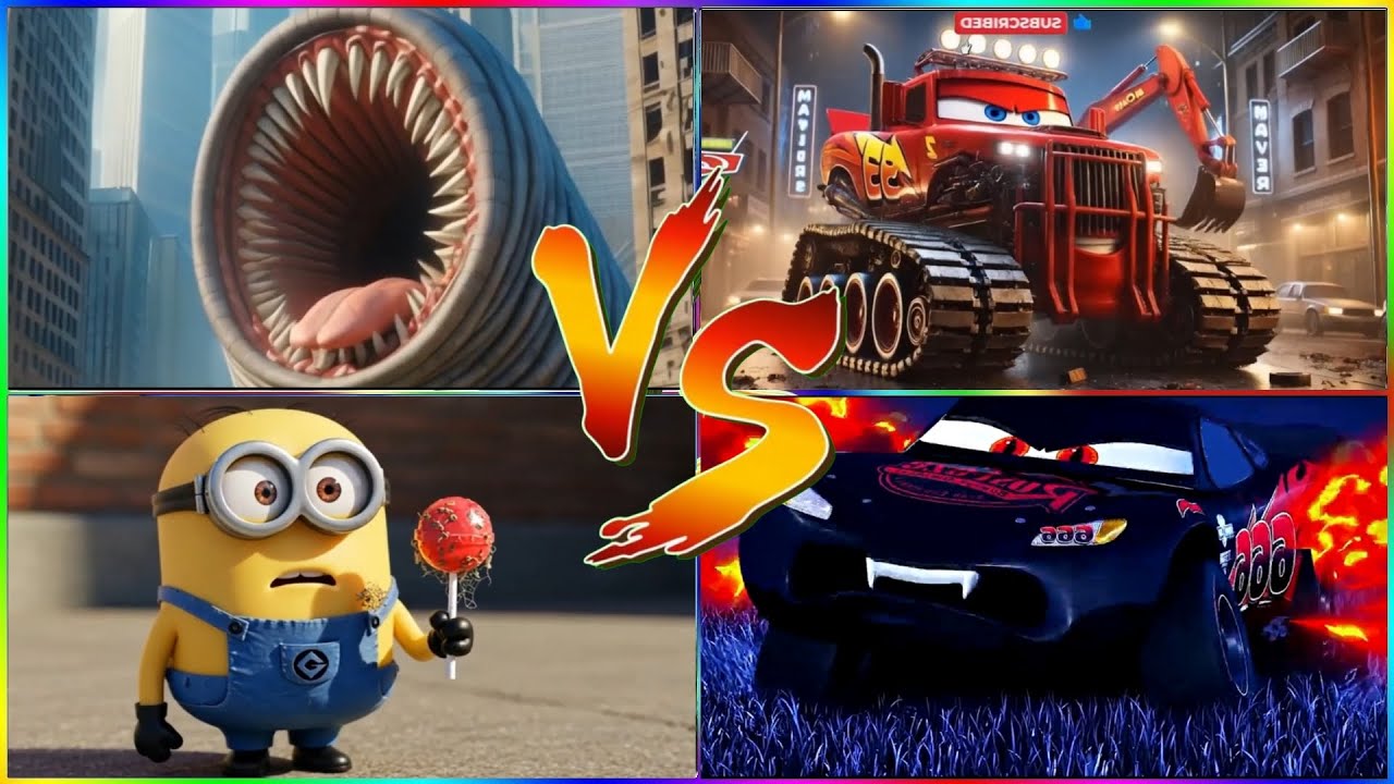 WHO WINS?! 🔥🟥 EVIL MCQUEEN 🆚 🟦 MCQUEEN EXCAVATOR 🆚 🟩 MINIONS.EXE 🆚 🟪 EROSIAN WORM💥😱 💀