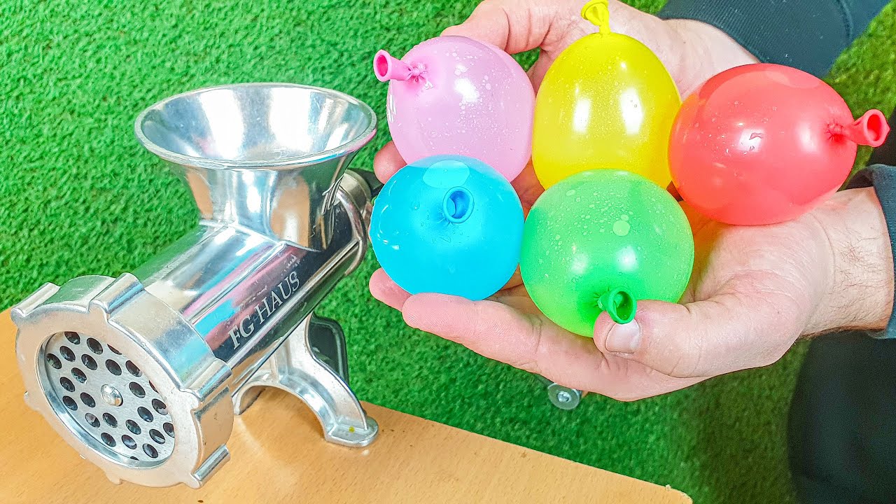 Experiment WATER BALLOONS vs MEAT GRINDER