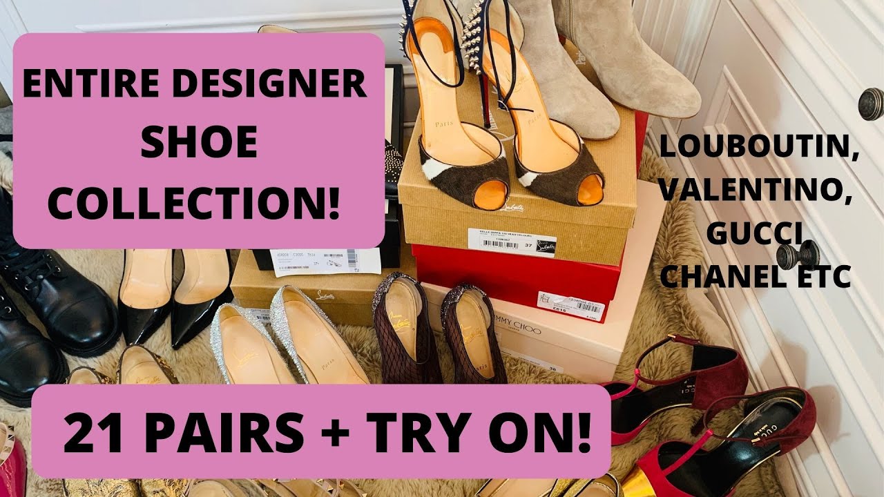 ENTIRE DESIGNER LUXURY SHOE COLLECTION, 21 PAIRS! TRY ON MONTAGE, LOUBOUTIN, GUCCI, VALENTINO