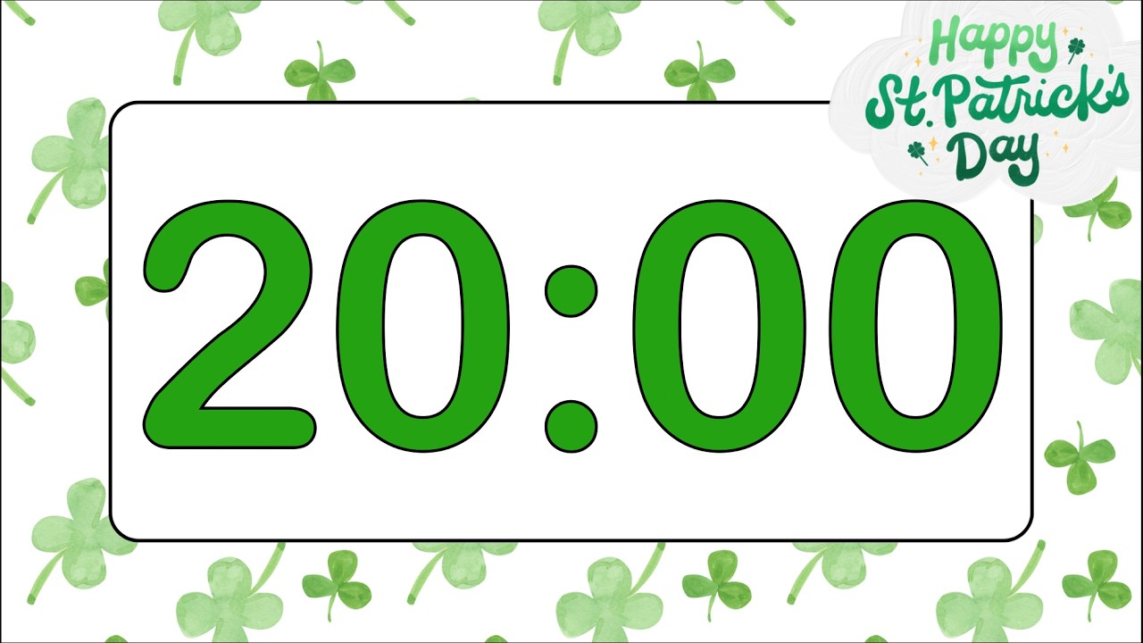 20 Minute Chill Saint Patrick’s Day Countdown Timer (Fun Bells Alarm at End, No Music)