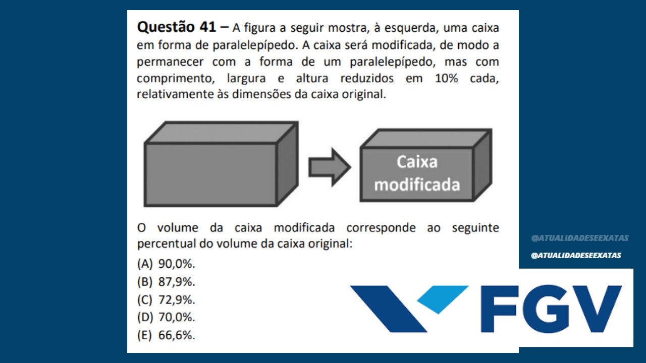 FGV GEOMETRIA ESPACIAL  A figura a seguir mostra, à esquerda, uma caixa em forma de paralelepípedo.
