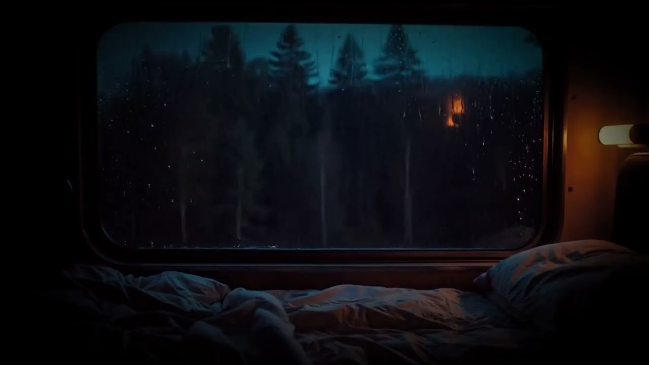 10 Hours Rain on the Window of Cozy Night Train 🌧️ Deep Sleep | Black Screen