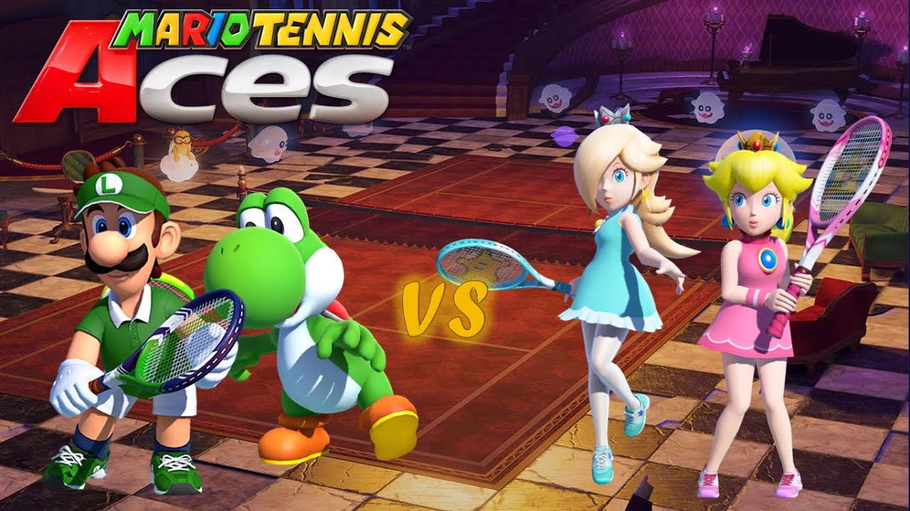 Mario Tennis Aces - Luigi and Yoshi vs Peach and Rosalina (Mirage Mansion)