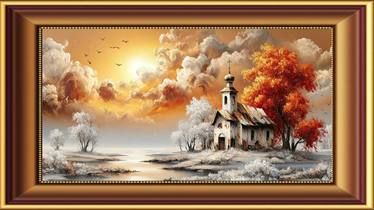 Sunset Serenity | Classic Church Landscape Frame TV Art | Frame TV Art Gallery Wallpapers