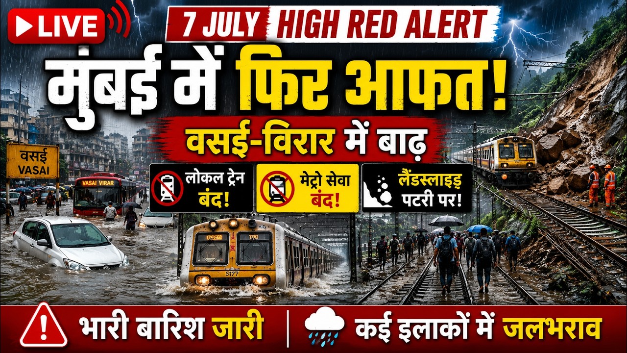 Mumbai Rain LIVE: 7 JULY RED ALERT! वसई-विरार में बाढ़, लोकल ट्रेन बंद, पटरी पर चले लोग