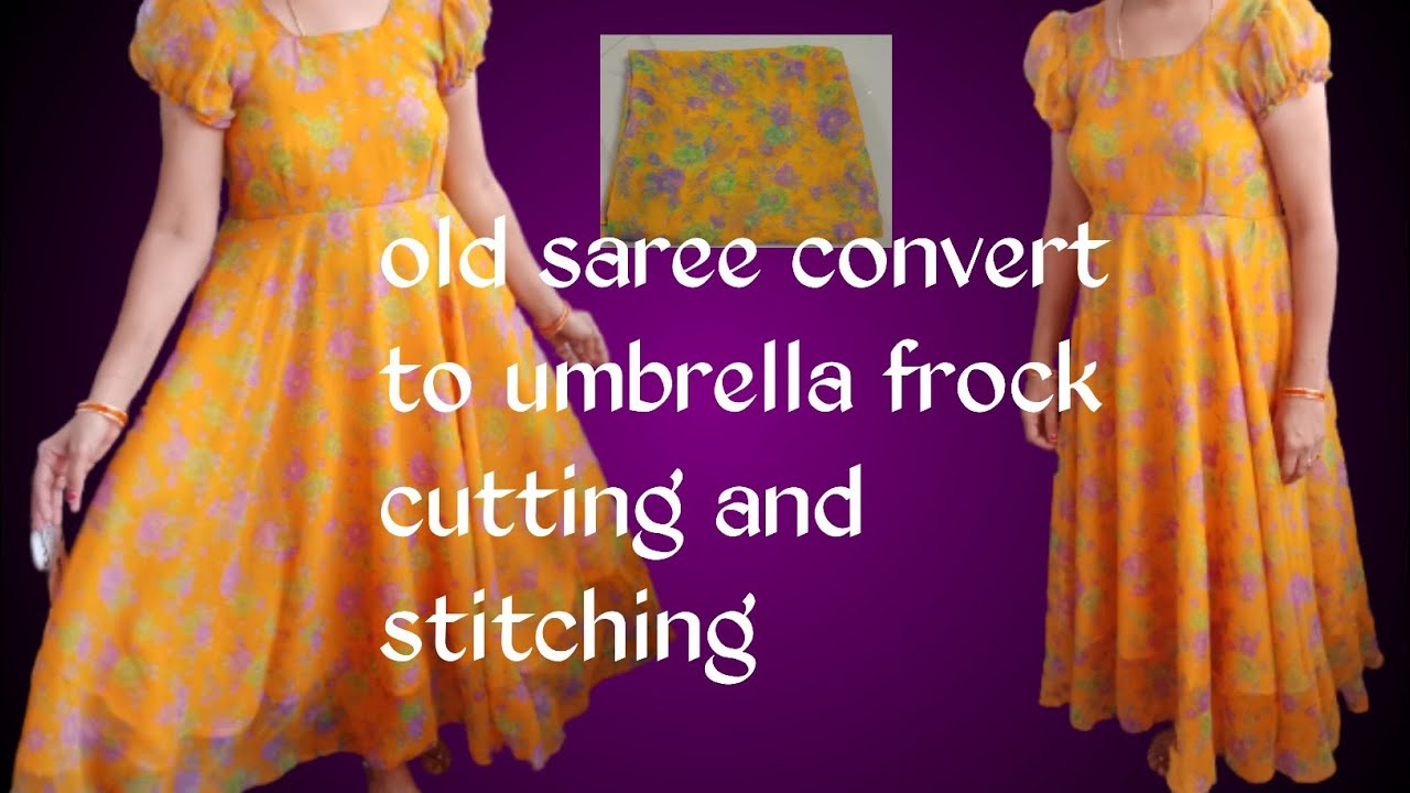 Old Saree convert to umbrella frock cutting and stitching || easy frock cutting and stitching.