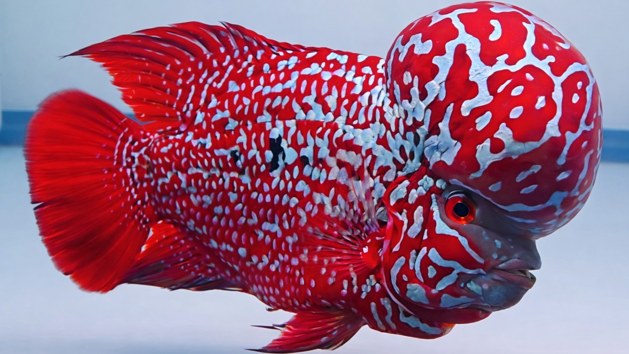 Beautiful Red Kamfa Flowerhorn with Massive Kok | The King of Flowerhorn Cichlids