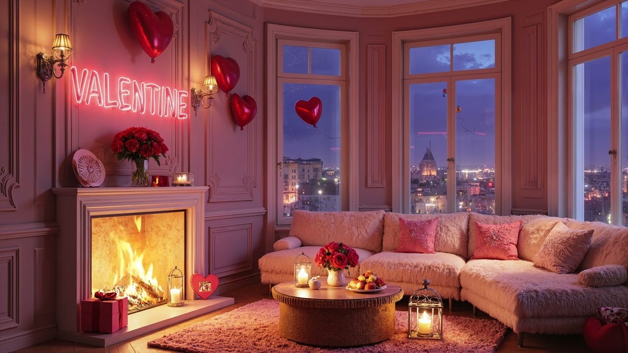Cozy Valentine’s Fireplaces Music 💝 Warm Piano Music & Gentle Snowfall 💘 Happy Valentine's Day 2026