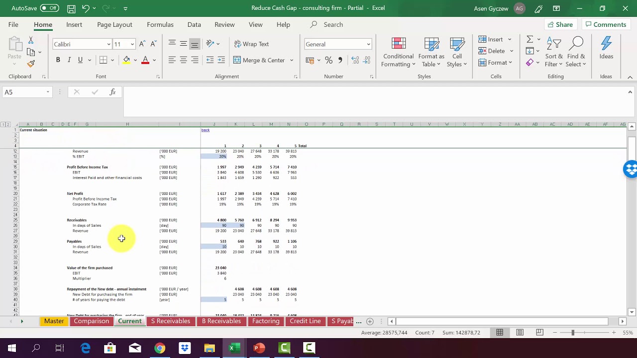 Financial Modeling  - How to improve cash flow – analysis in Excel
