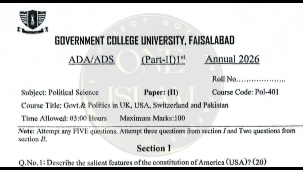 ADA ADS Part 2 political science paper 2026 / GCUF paper 2026