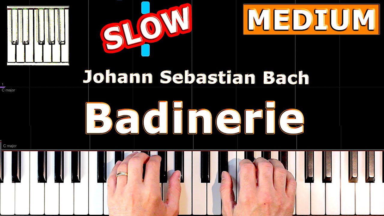 Bach - Badinerie - BWV 1067 - Piano Tutorial MEDIUM SLOW