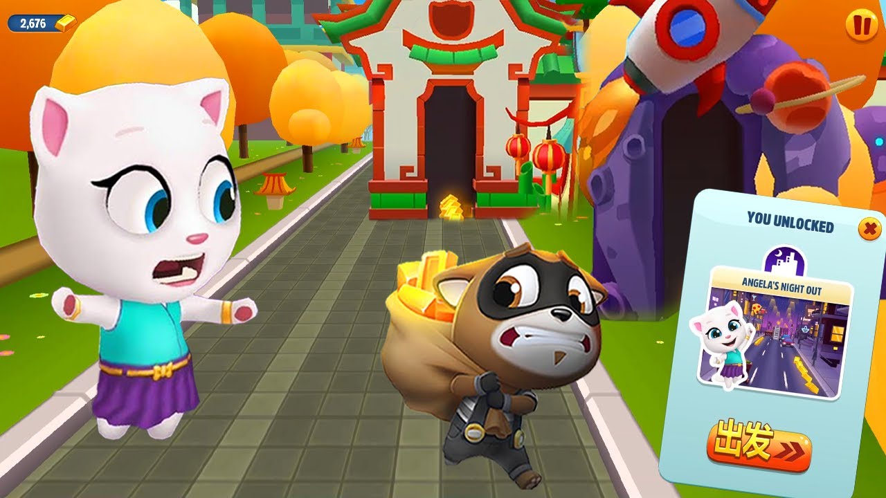 Talking Tom Gold Run Chinese Update New Episode ┃ Unlock Neon Angela vs Raccoon Chase
