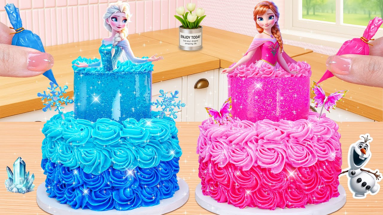 Как приготовить блестящий торт «Эльза против Анны» 🎂✨ | Торт «Холодное сердце» «Голубой против ро...