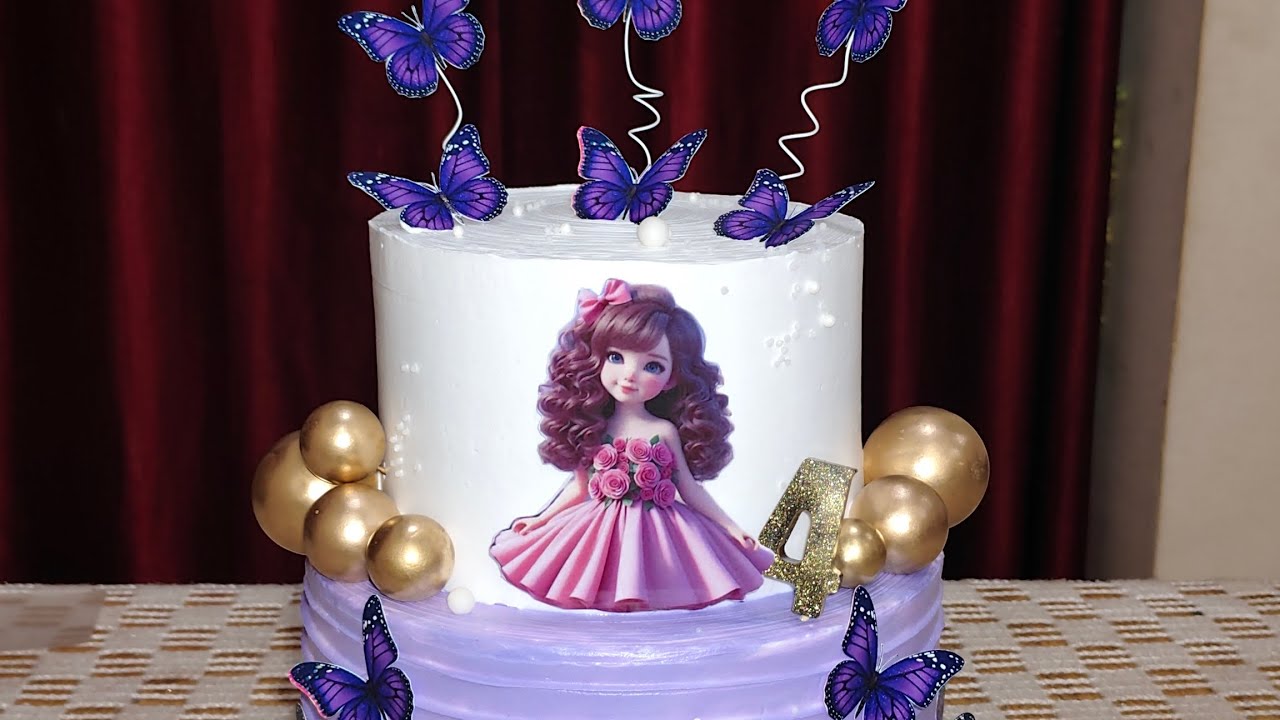 2 leyar doll cake with butterfly, pineapple & chocolate flavour 