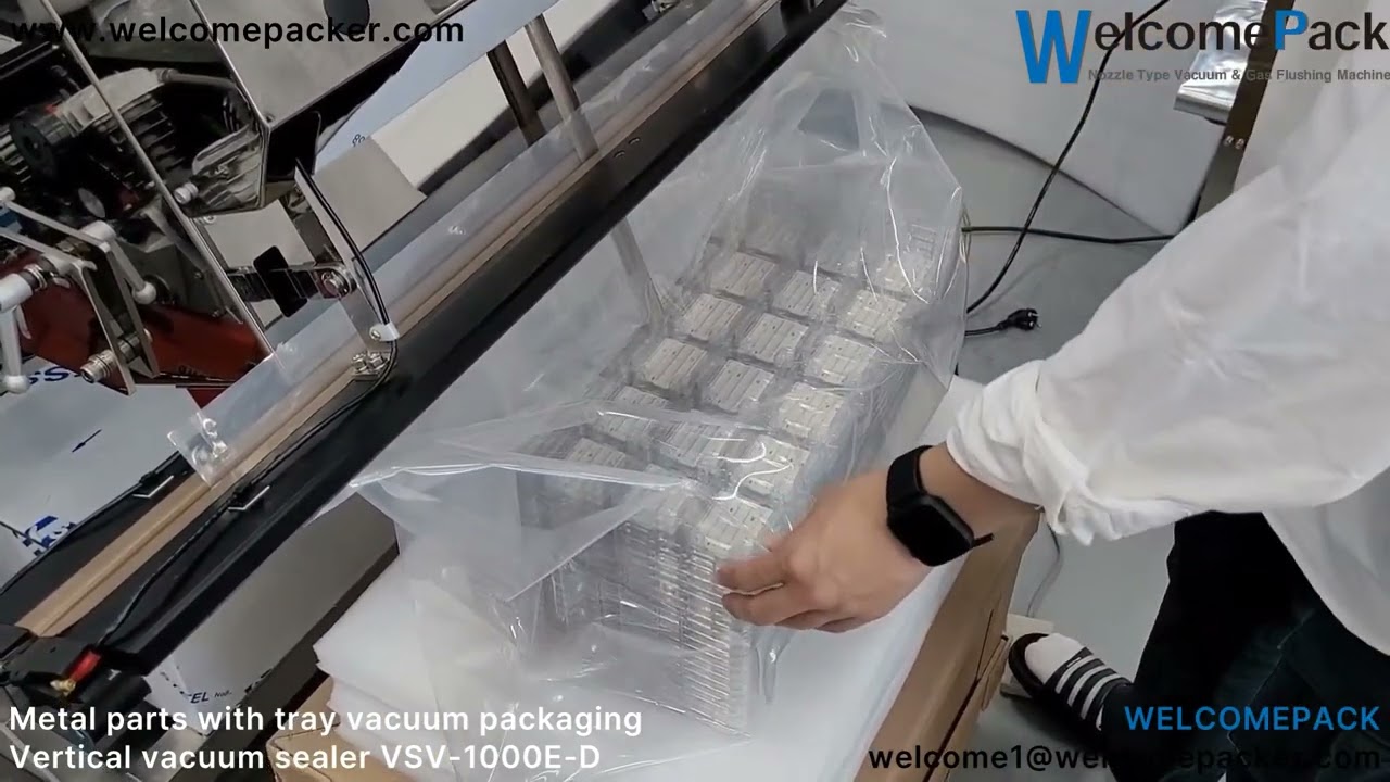 WELCOMEPACK / Metal parts with tray vacuum packaging / nozzle type vacuum sealer VSV-1000E-D