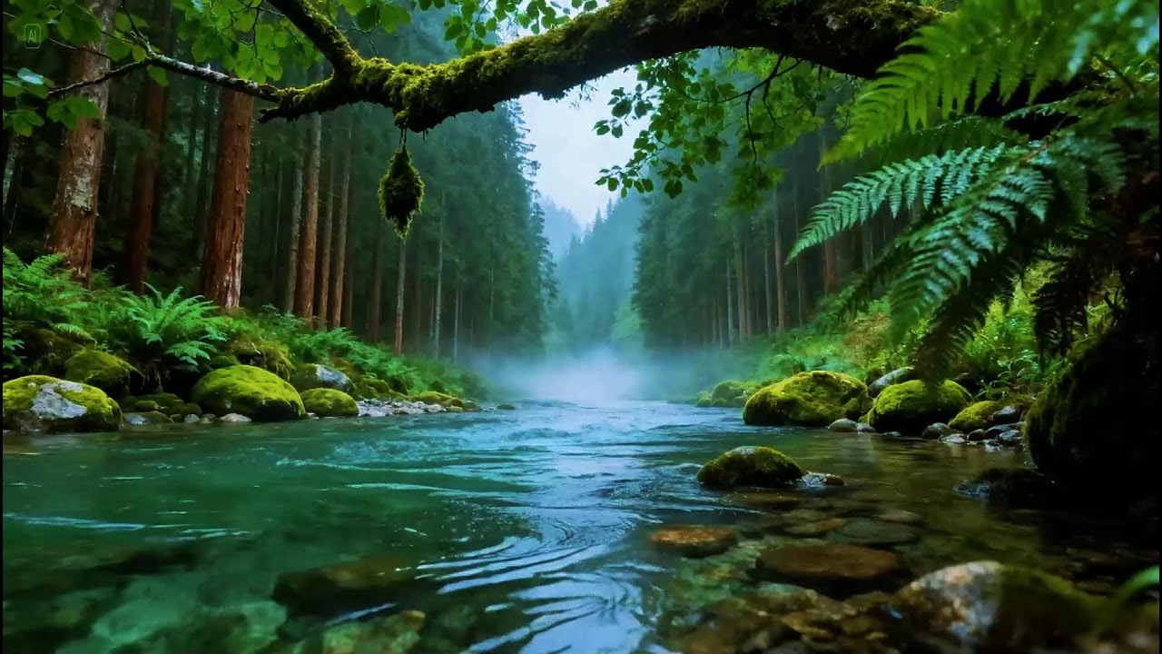 Calming Forest Ambience River Flowing Birds Chirping in Hidden Forest Ambience for Rest, Medicine