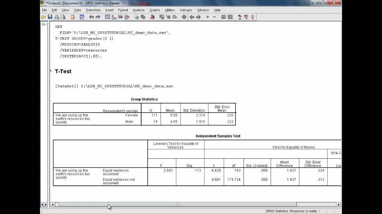 SPSS Tutorials: Independent Samples t-Test for the Differenence Between Group Means