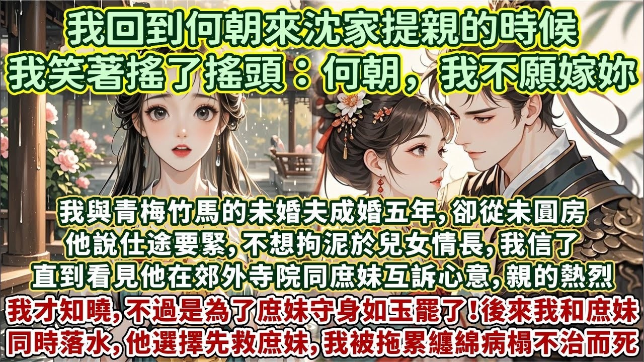 完結重生追妻文：再次睜眼，我回到何朝來沈家提親的時候。我笑著搖了搖頭：何朝，我不願嫁妳。前世，我與未婚夫成婚五年卻從未圓房。他說仕途要緊，不想拘泥於兒女情長，我信了，直到看見他在郊外寺院同庶妹互