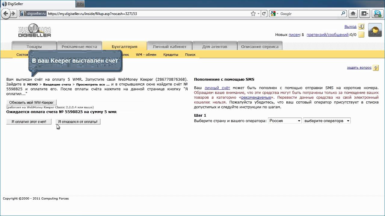 Digiseller: Пополнение личного счета с WM-кошелька