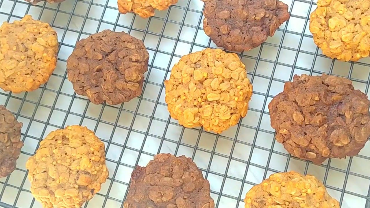 Vegan oatmeal cookies one bowl two flavors كوكيز الشوفان بدون بيض خليط واحد و نكهتين مختلفتين