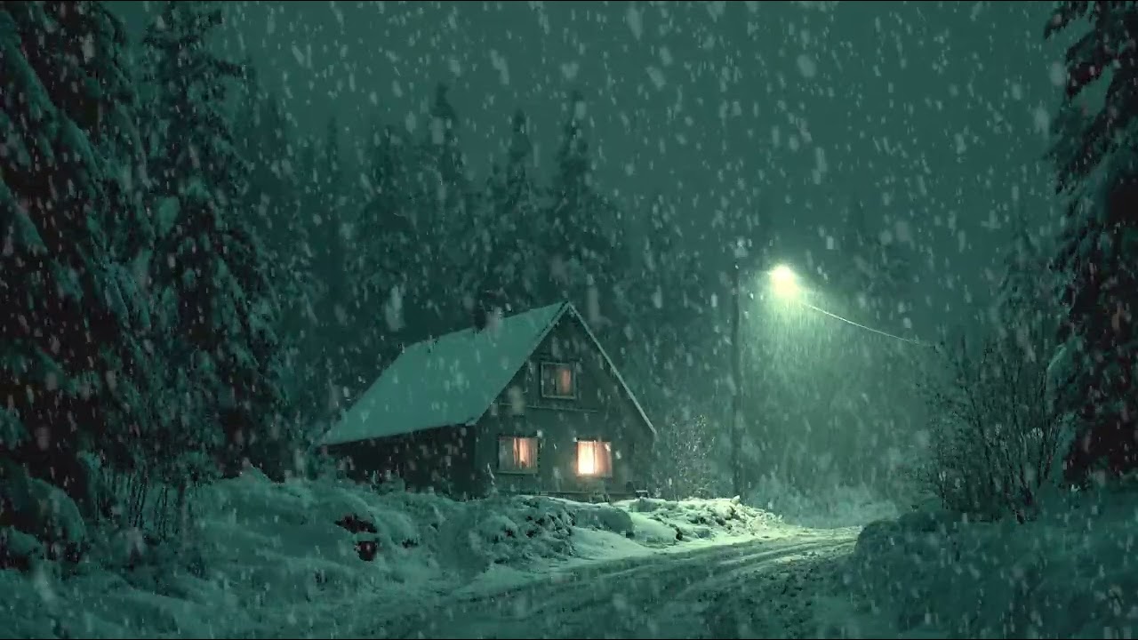 Thick Snow Falling Across a Frozen Winter Landscape at Night | Calm Cold Atmosphere for Deep Sleep