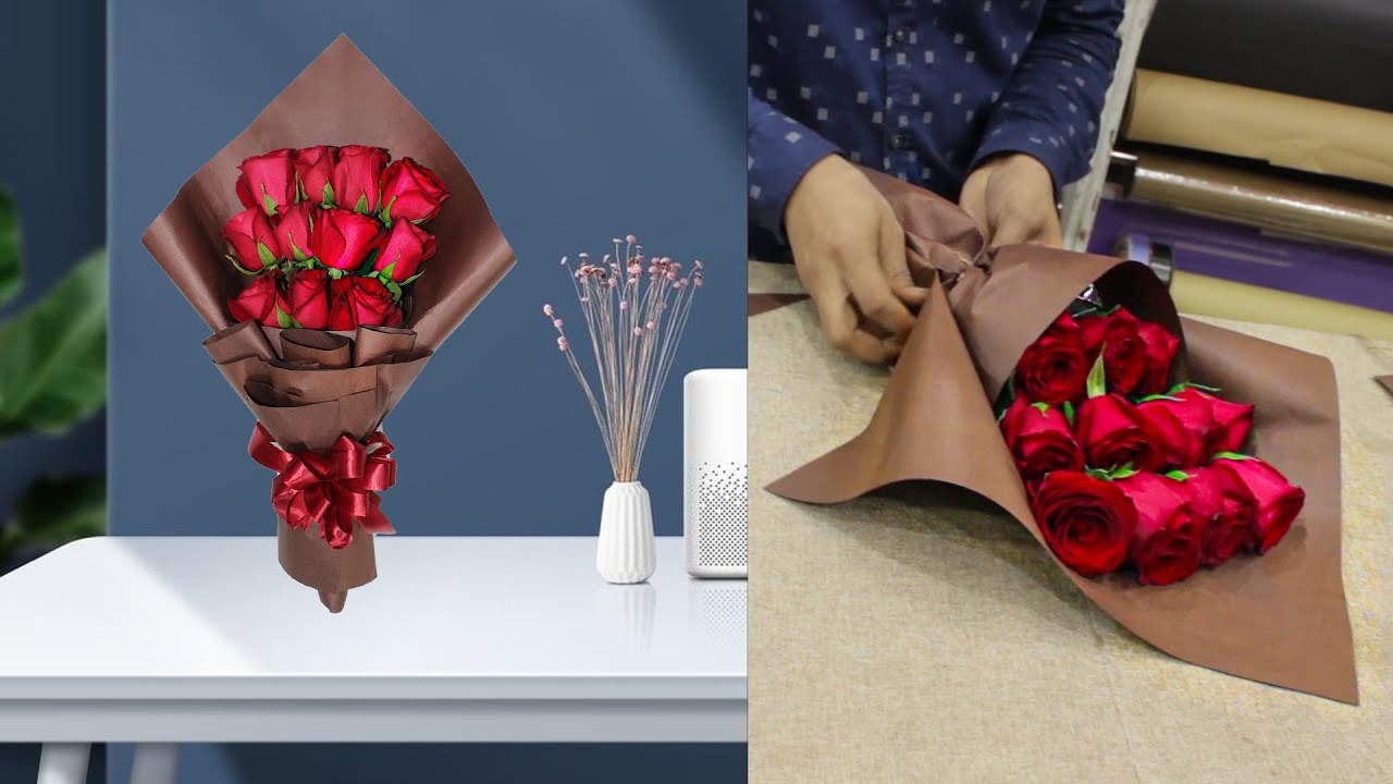 Flower wrapping, How to wrap roses hand bouquet // 11 Roses wrapping