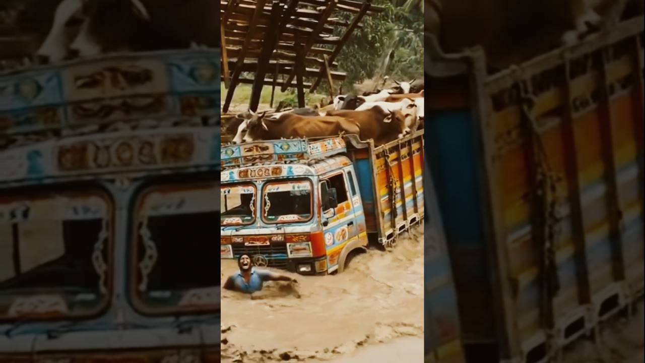 Heroic Truck Driver Cow Truck Accident From Road Collapse | Unbelievable Real Footage 😱 #shorts