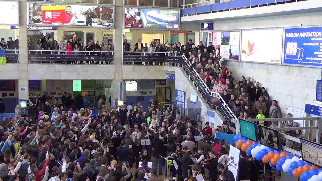 Odesa Airport flash mob, EU anthem 