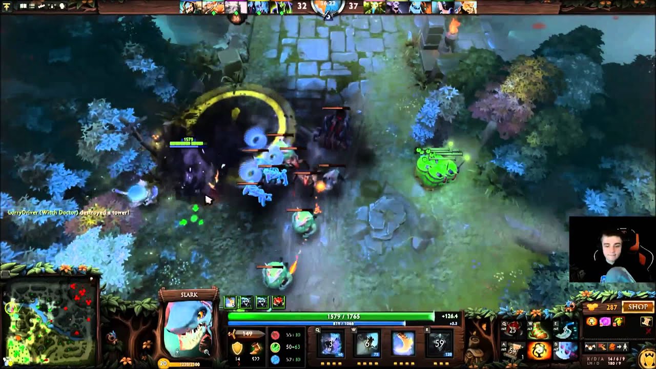 DotA 2 - N0tail (Slark), Kuroky (Tiny) and Puppey (Techies) play in an active pub game