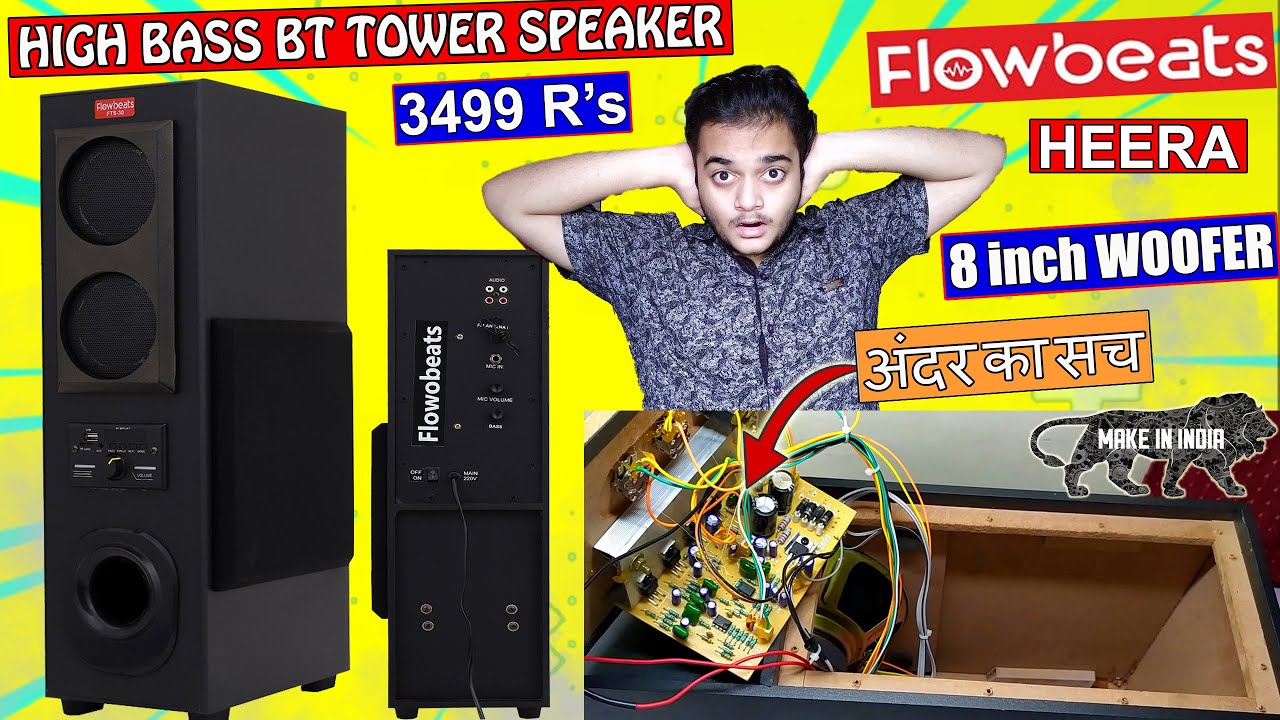 HIGH BASS DJ TOWER SPEAKER Under 3000 Rs | FLOWBEATS mini HEERA TearDown FTS-30 | 8 INCH WOOFER BASS