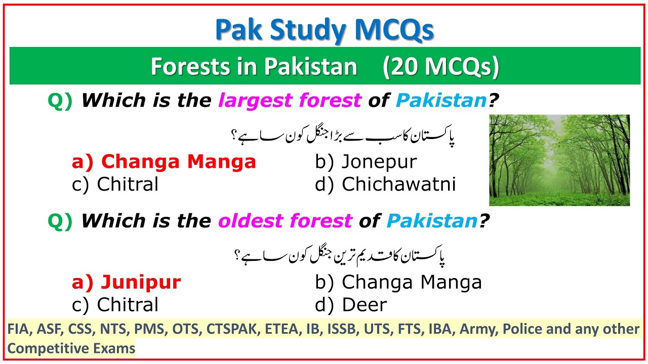 Forests in Pakistan| FIA ASF CSS NTS PMS ETEA IB ISSB UTS IBA Army & any other Competitive Exams
