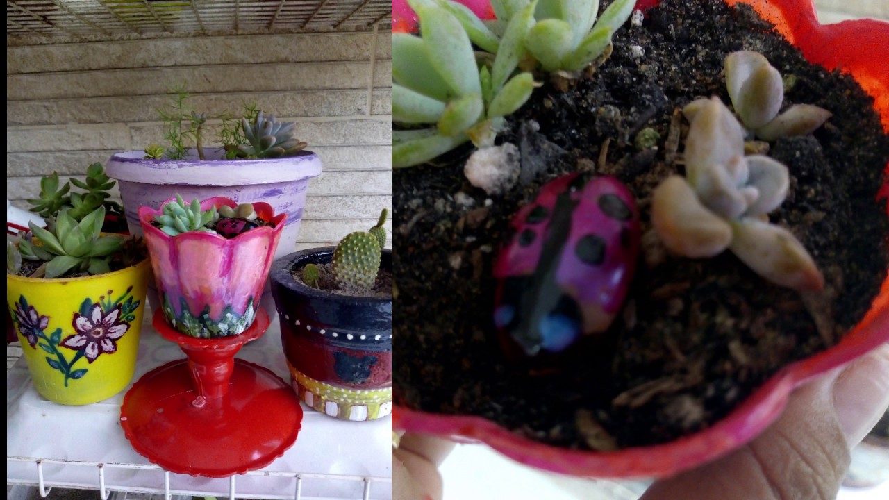 137 #Diy  pintura em vasos e pedras reaproveitando esmalte de unha velho