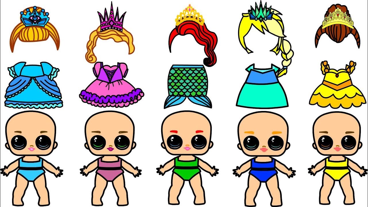 Lol paper dolls  dress up  like Disney princesses- glittering painting