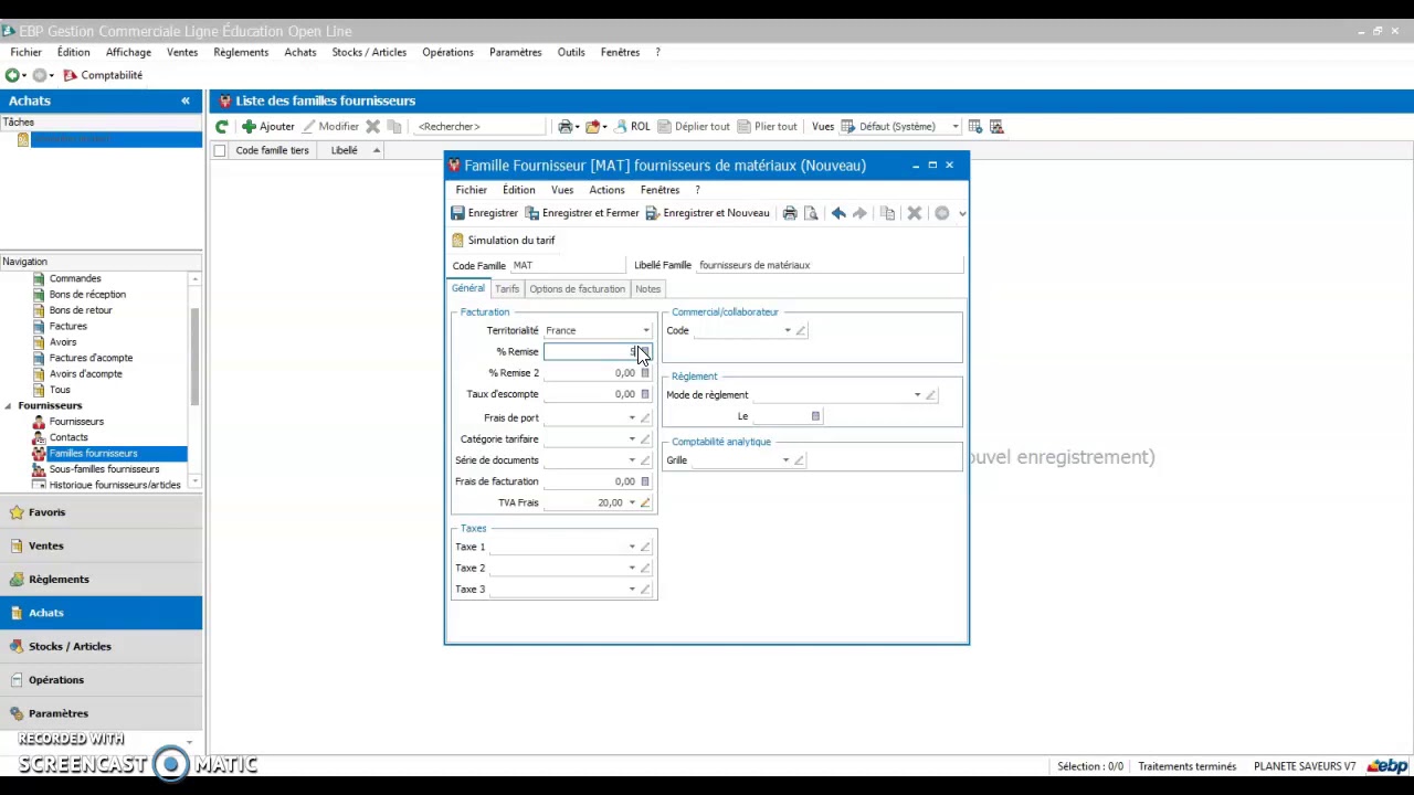 TUTO EBP - Création d'une famille fournisseur (même démarche pour famille client)