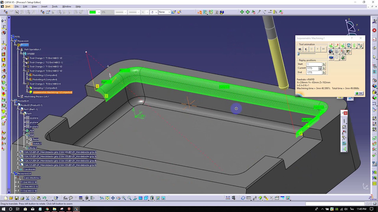 CATIA Sweeping, Isoparametric Machining 3-AXIS milling