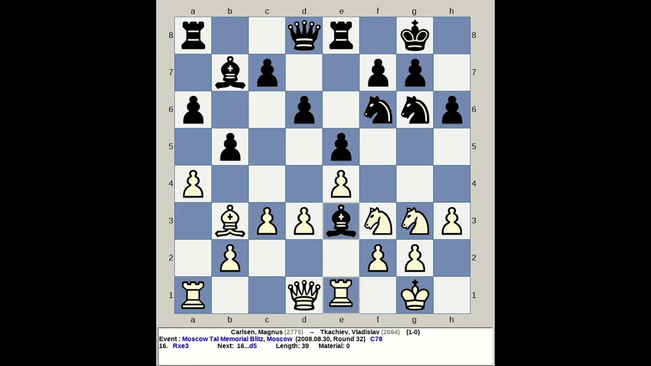 Carlsen, Magnus vs Tkachiev, Vladislav | Moscow Tal Memorial Blitz Chess 2008, Russia
